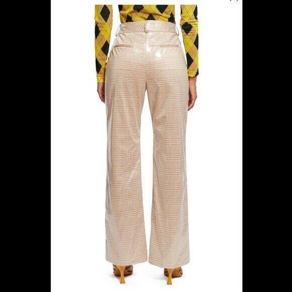 Fung Lan Flare Pants Trouser Gingham Sz 6 Pink 70's Inspired Retro Polyurethane - Picture 8 of 15